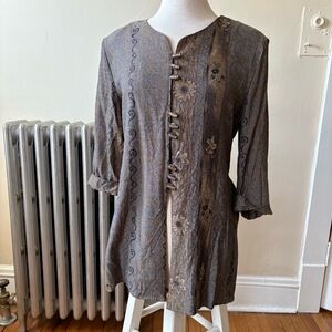 NWOT Pride Joy Paisley Floral Tunic Jacket Frog Closures 3/4 Sleeves